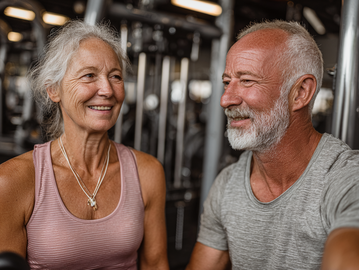 Активни възрастни хора по време на групово упражнение